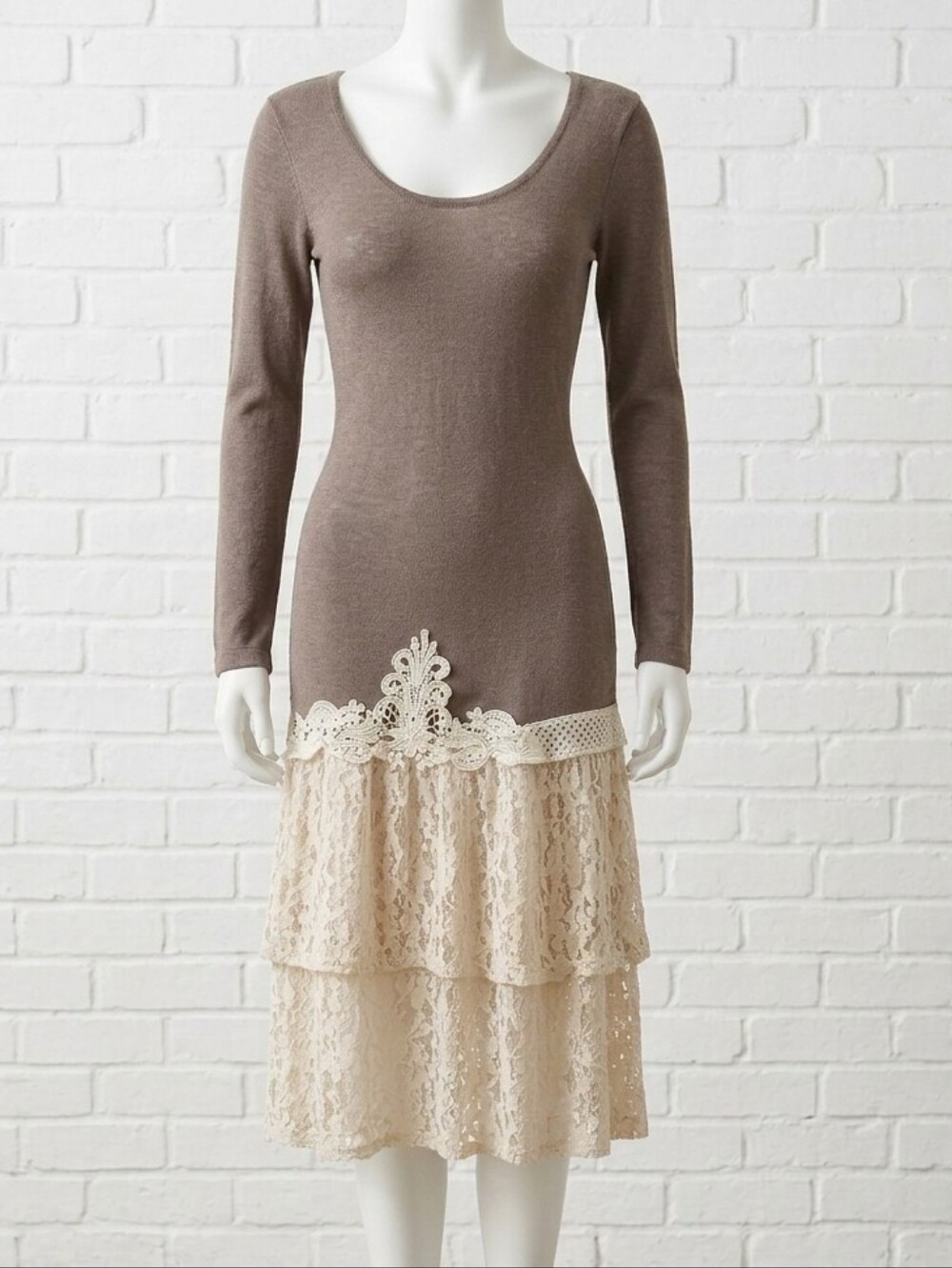 Vintage boho Shabby Chic Knit & Lace Dress molly bracken